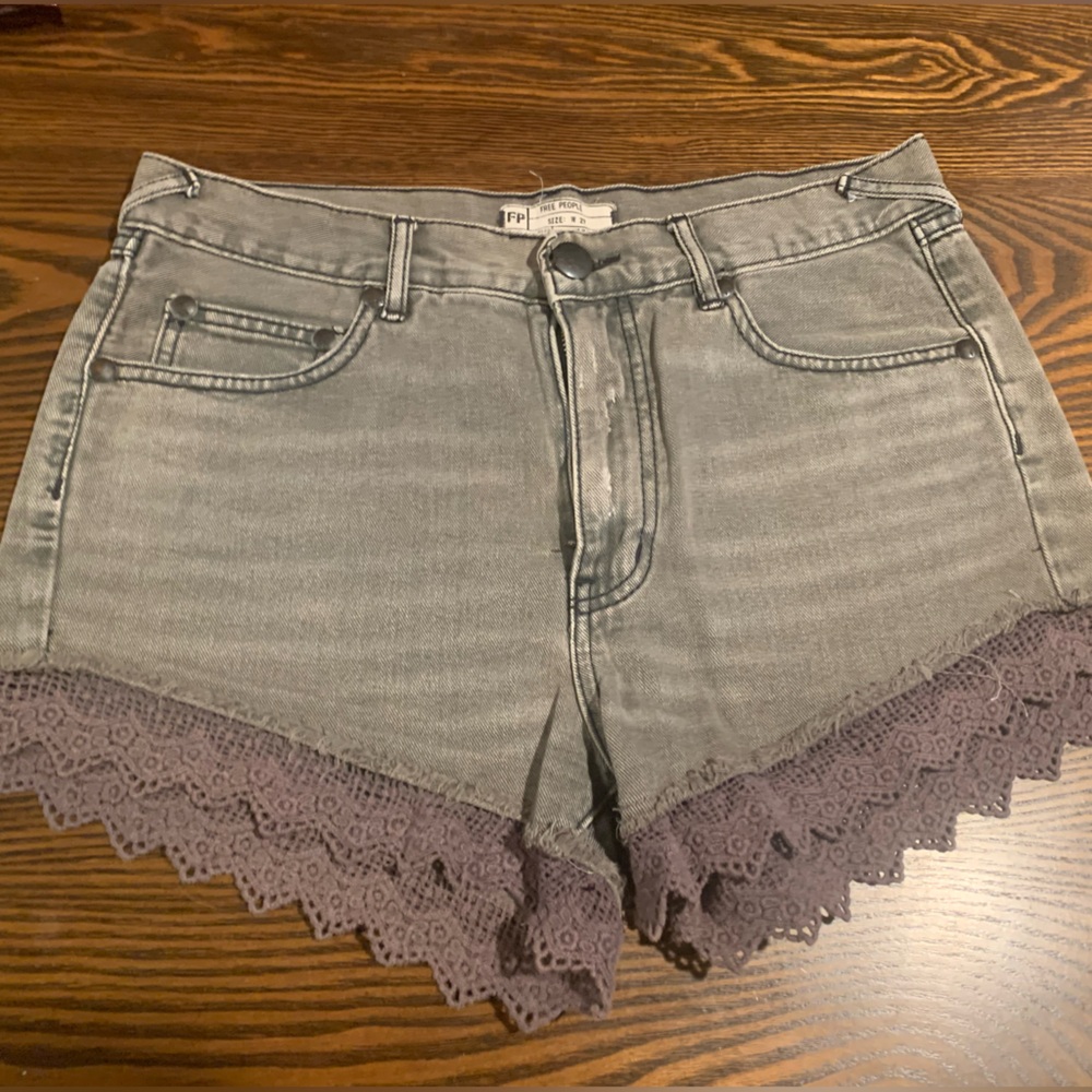 Free People Grey Denim Shorts with lace sz 27